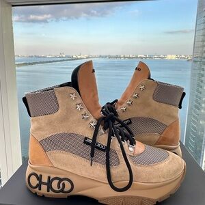 Jimmy Choo Beige and Black Star-Embellished Boots